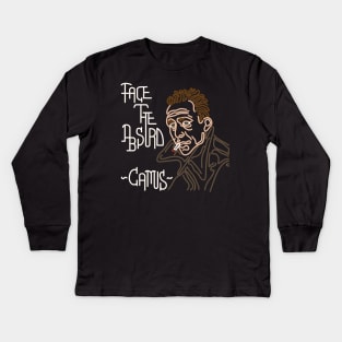 STYLIZED LINE ART CAMUS - FACE THE ABSURD - neutral Kids Long Sleeve T-Shirt